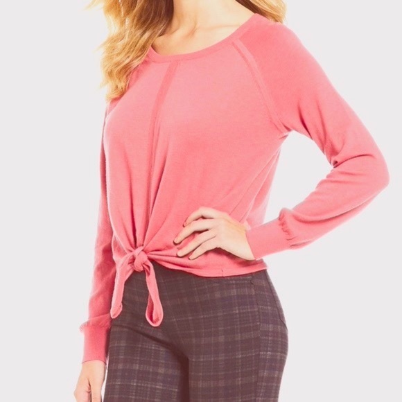 Sanctuary Wild Salmon Tie Front Sweater Blouse - Picture 2 of 6